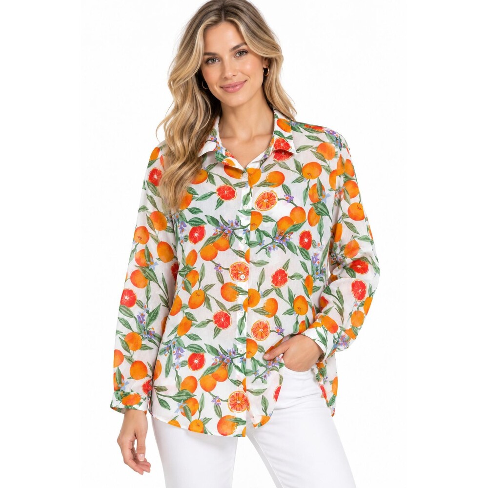 Women's Citrus Print Blouse Size 14 Oranges Floral Button Front Top Boohoo